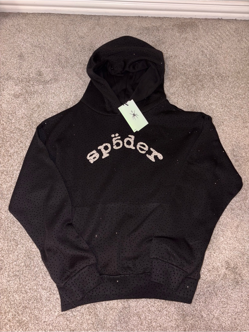 Black rhinestone sp5der hoodie
